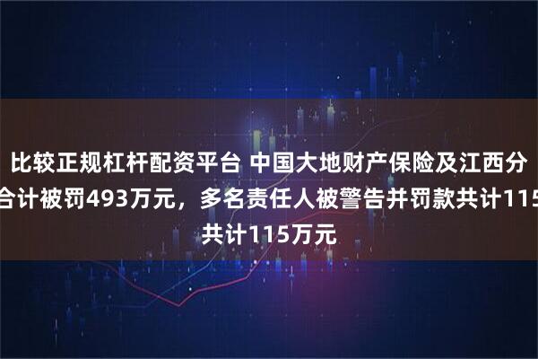 比较正规杠杆配资平台 中国大地财产保险及江西分公司合计被罚493万元，多名责任人被警告并罚款共计115万元